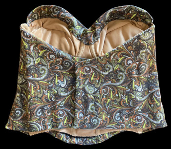 Vintage Style Strapless Corset Bustier – 50s Pin-Up Silhouette, 70s Paisley Print, Retro Lingerie Top - 95B/42B